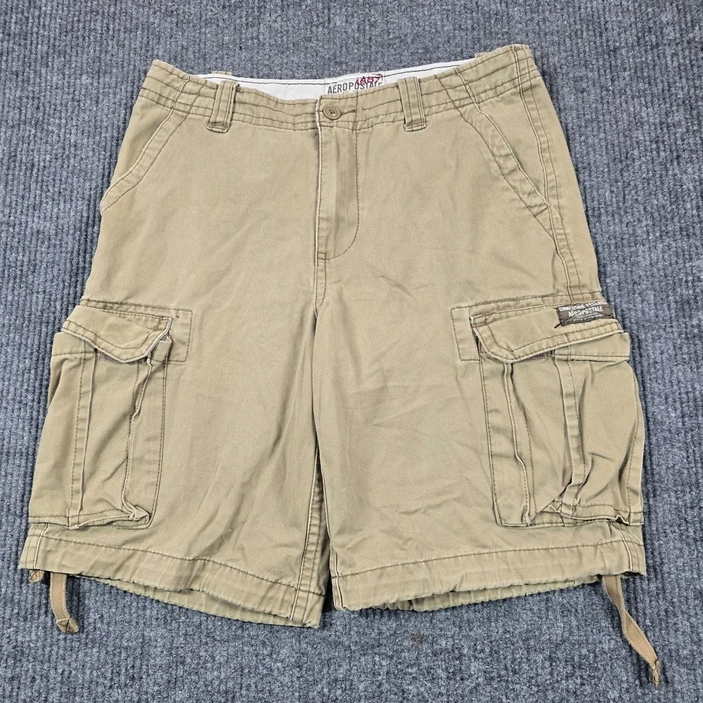 Vintage Aeropostale Cargo Shorts Mens 31 Beige‎ Relaxed Fit Multi Pocket 90s Y2K